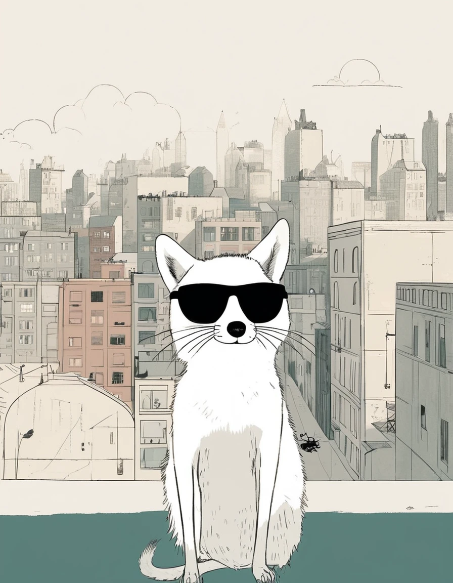 animal-like , sweet,very cute,art by Sophie Roach , art by Jon Klassen , art by Michael Cho , art by Sophie Roach、sunglasses,campimg,smoking,city