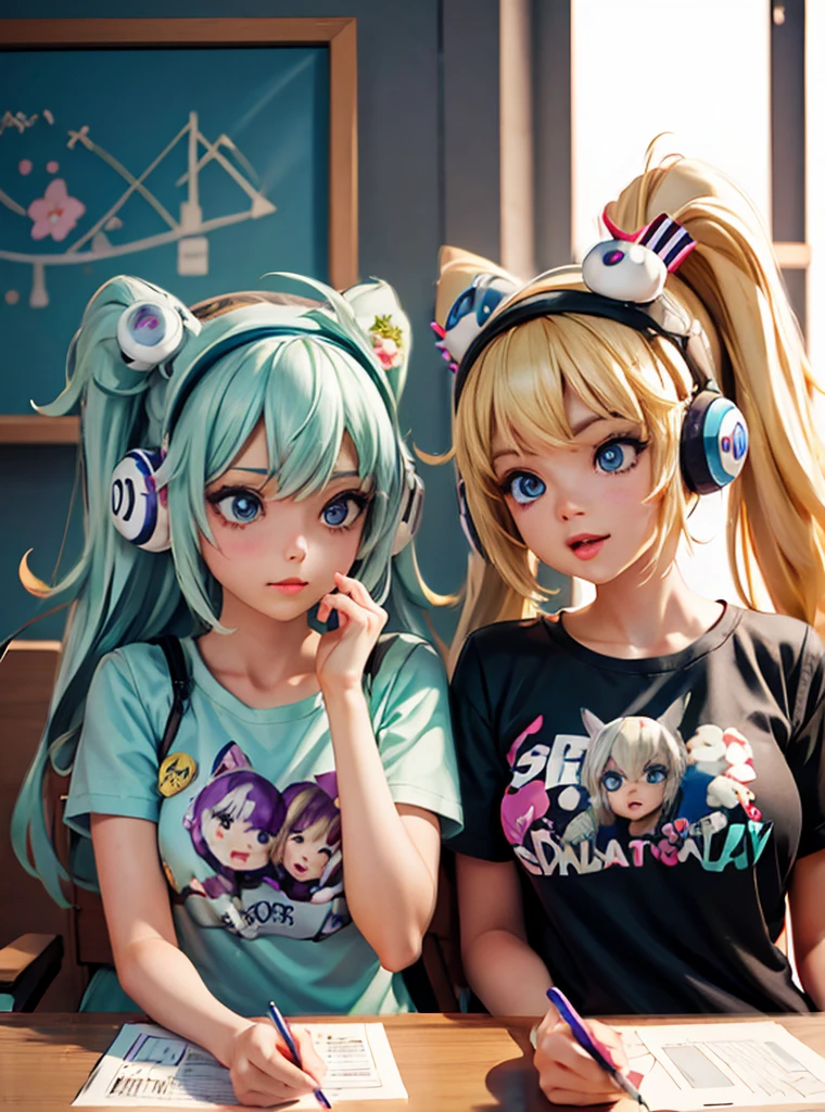 anime, two girls with headphones and a t - shirt that says stay, kantai collection style, anime girls, anime style 4 k, pixiv 3dcg, ig studios anime style, artgerm 4 k, anime artstyle, high quality anime artstyle, artgerm and atey ghailan, ahegao, range murata and artgerm