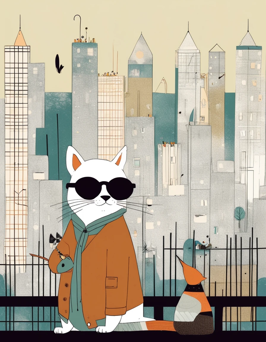 animal-like , sweet,very cute,art by Sophie Roach , art by Jon Klassen , art by Michael Cho , art by Sophie Roach、sunglasses,campimg,smoking,city