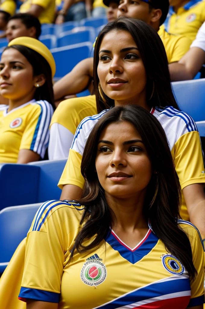Woman with the Colombia shirt watching the game from the stands