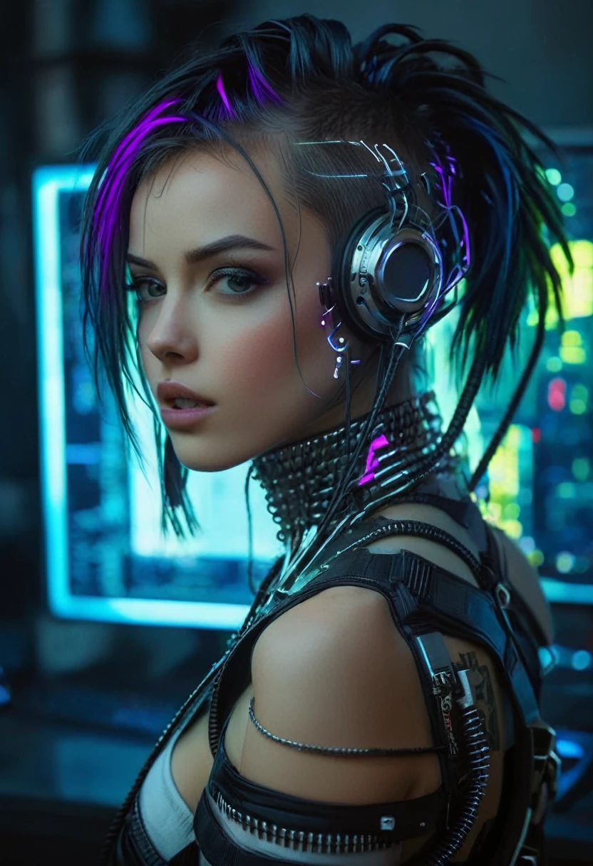 1 girl, extremely beautiful, alone, upper body, in front of camera, cyber punk