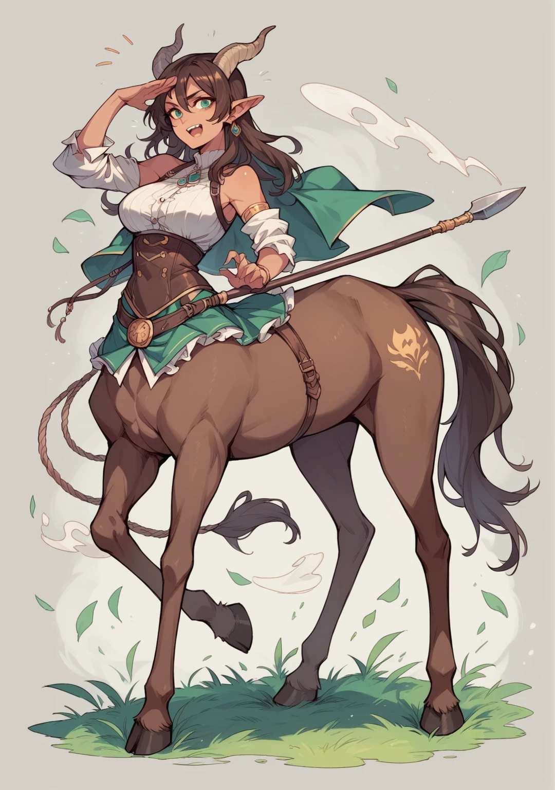 A centaur chimera woman, The woman's entire skin is full of white hair, white-haired deer, woman with fiery eyes, deer with fiery eyes. Deer's paws on fire