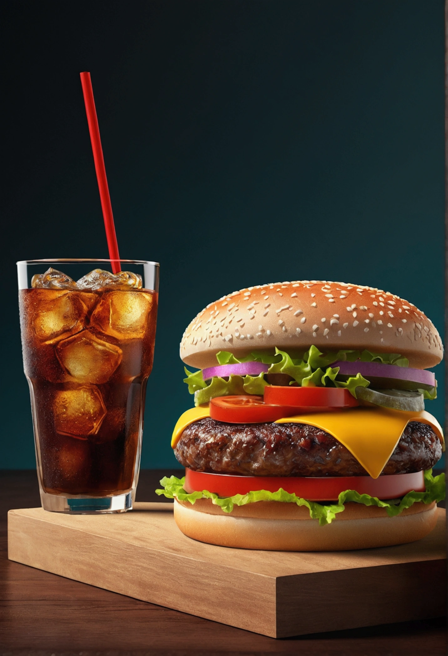 A delicious hamburger and cola set