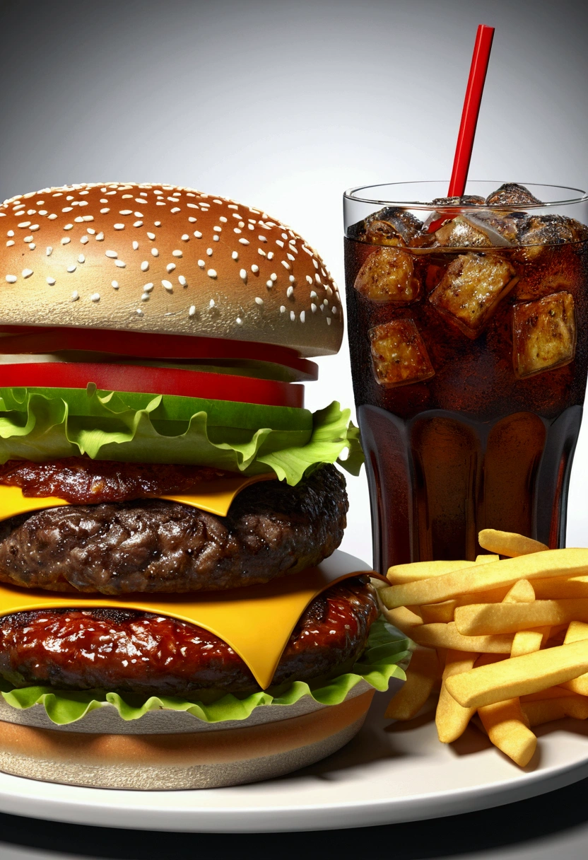 A delicious hamburger and cola set