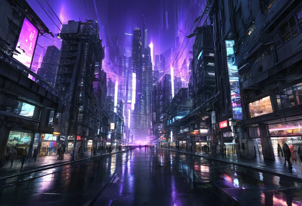 cyberpunk city, urban area, purple light, HDR, 4k resolution, (ultra high resolution: 1.0 ), (((best quality, 8 thousand, masterpiece:1.4))