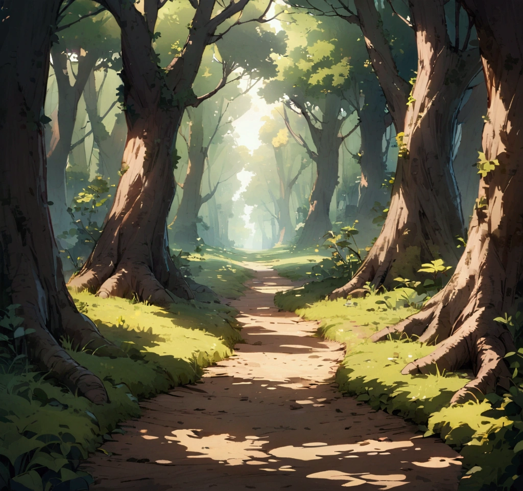 create a forest background but a close up of the ground it is a dirt path in front of a tree