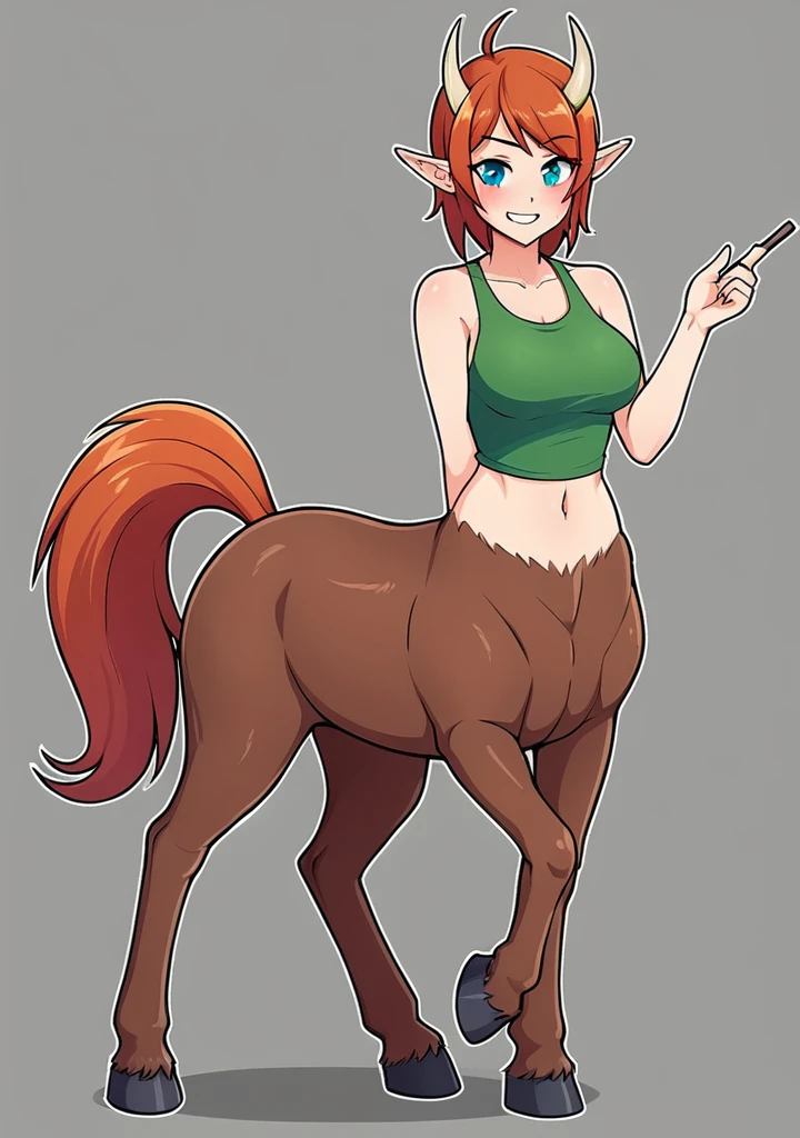 Best Quality, cheered up, Whole body, lilia, centaur deer, smiling, (simple background), NSFW, large breasts,  ass horse