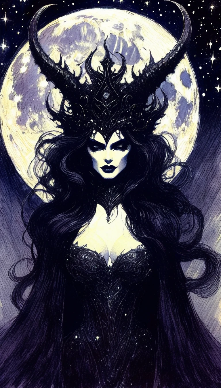 some sexy, dark, queen of hell, loneliness, magic,castle, tmari, sketch, traditional media, pen drawing, white background (art inspired by Bill Sienkiewicz). oil painting) 