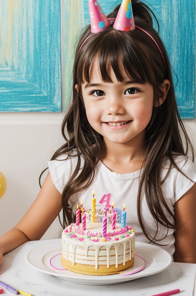 Drawing of girl with her birthday cake 