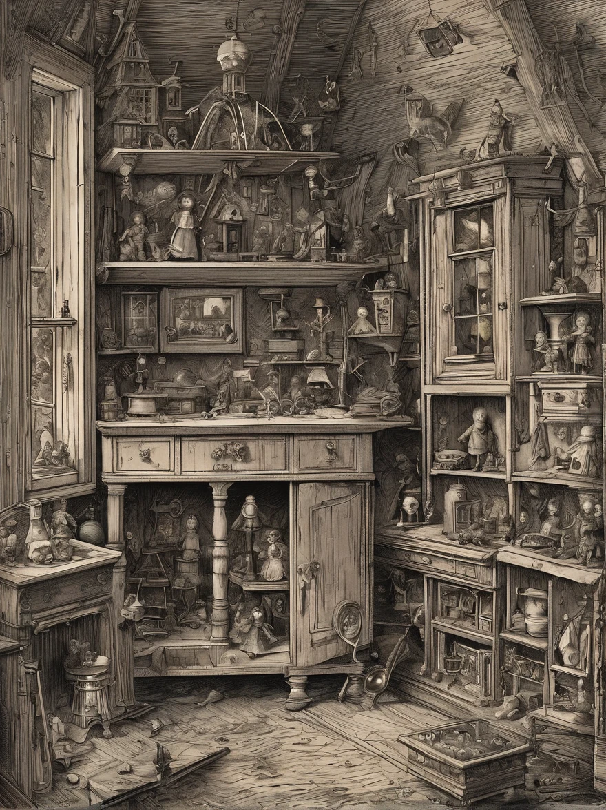 A cursed dollhouse sits in the
corner of a child's bedroom, its
miniature rooms eerily
reminiscent of the family's own
home. Strange noises emanate
from within, and those who dare
to peer inside swear they can see
movement among the tiny figures.