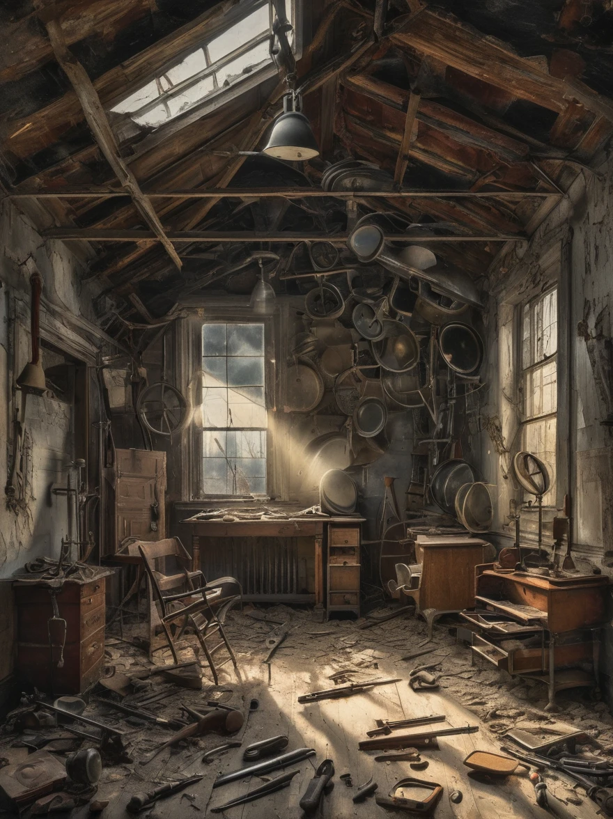 In the attic of an old, abandoned
asylum, a collection of dusty
medical instruments sits
untouched for decades. As the
moonlight filters through broken
windows, the tools seem to come
alive, casting sinister shadows
on the cracked walls.