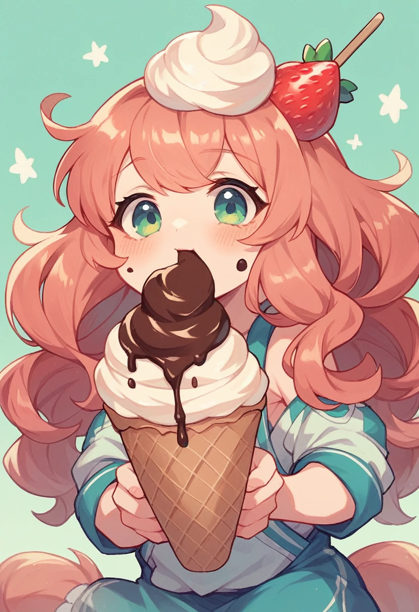 Strawberry ice cream in cone, (ice cream:1.2), cute pinguin shaped ice cream, with sprinkles on toping, chocolate sauce, delicious, (masterpiece:1.3)