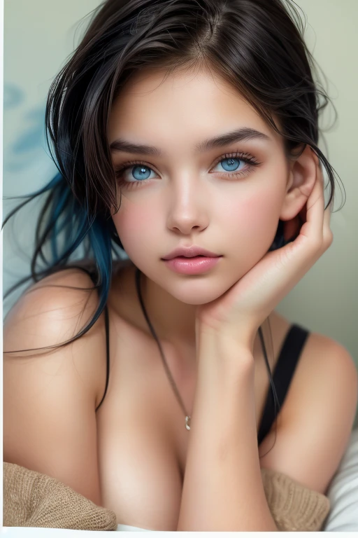 kate, 21 years, Short black hair with blue highlights, gazing at viewer, blue colored eyes, perfect, sultry body