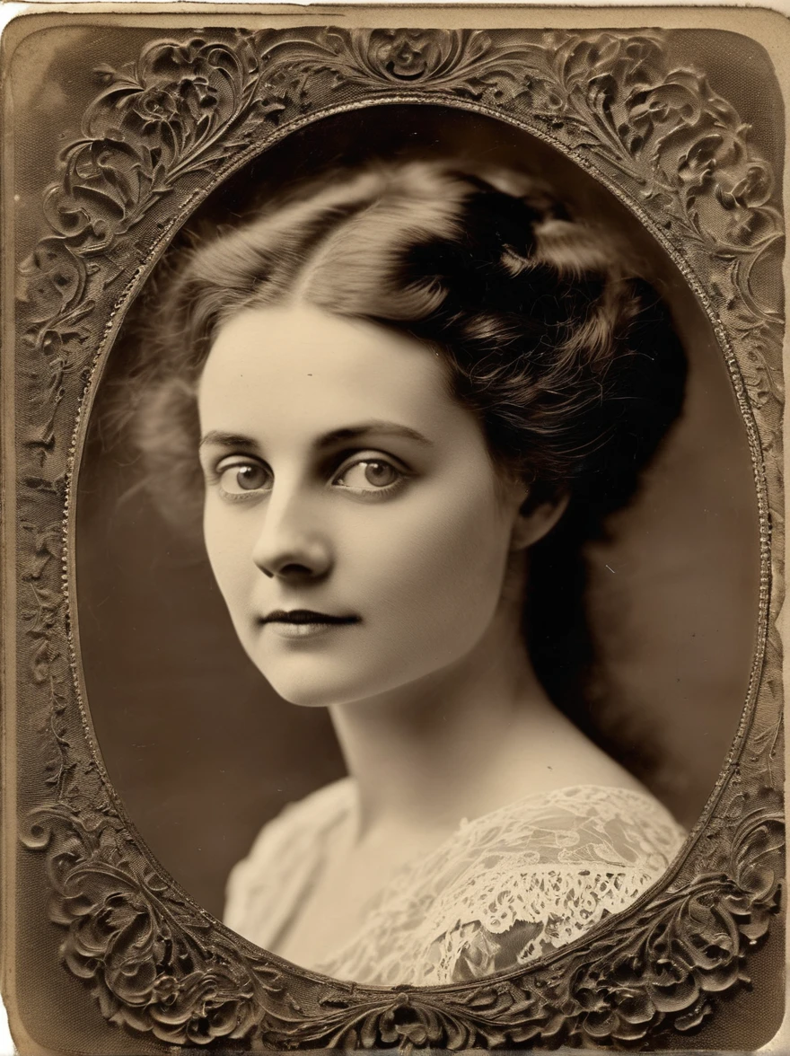 Amidst a collection of antique
cabinet cards, one stands out - a
portrait of a young woman with
hollow eyes and a haunting smile.
Legend has it that her spirit still
lingers in the old mansion where
she met her untimely demise,
forever trapped between the
worlds of the living and the dead.