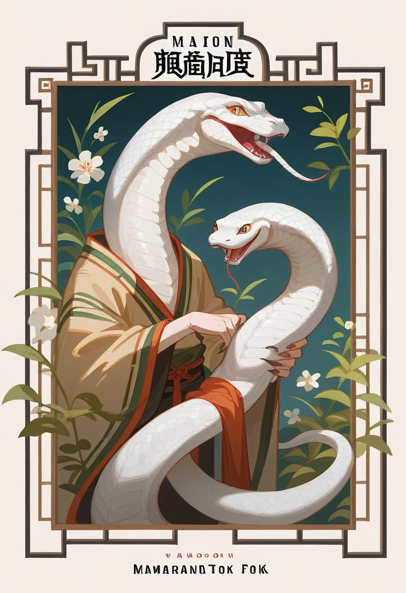 cover page, Four major folk legends of ancient China, The Legend of the White Snake, Bai she zhuàn, flat Design, vector illustrations, graphic illustration, detailed 2d illustration, flat illustration, digital illustration, digital artwork,