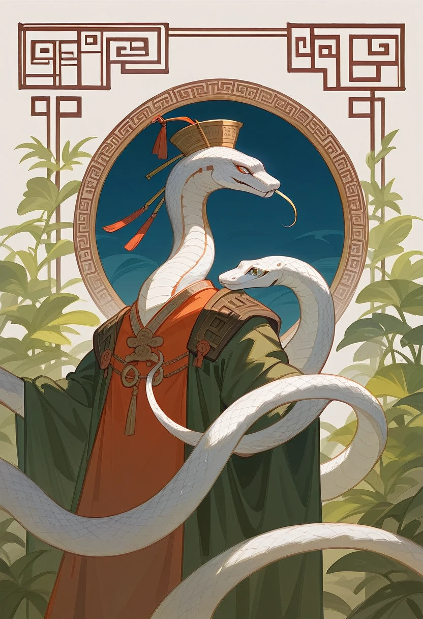 cover page, Four major folk legends of ancient China, The Legend of the White Snake, Bai she zhuàn, flat Design, vector illustrations, graphic illustration, detailed 2d illustration, flat illustration, digital illustration, digital artwork,