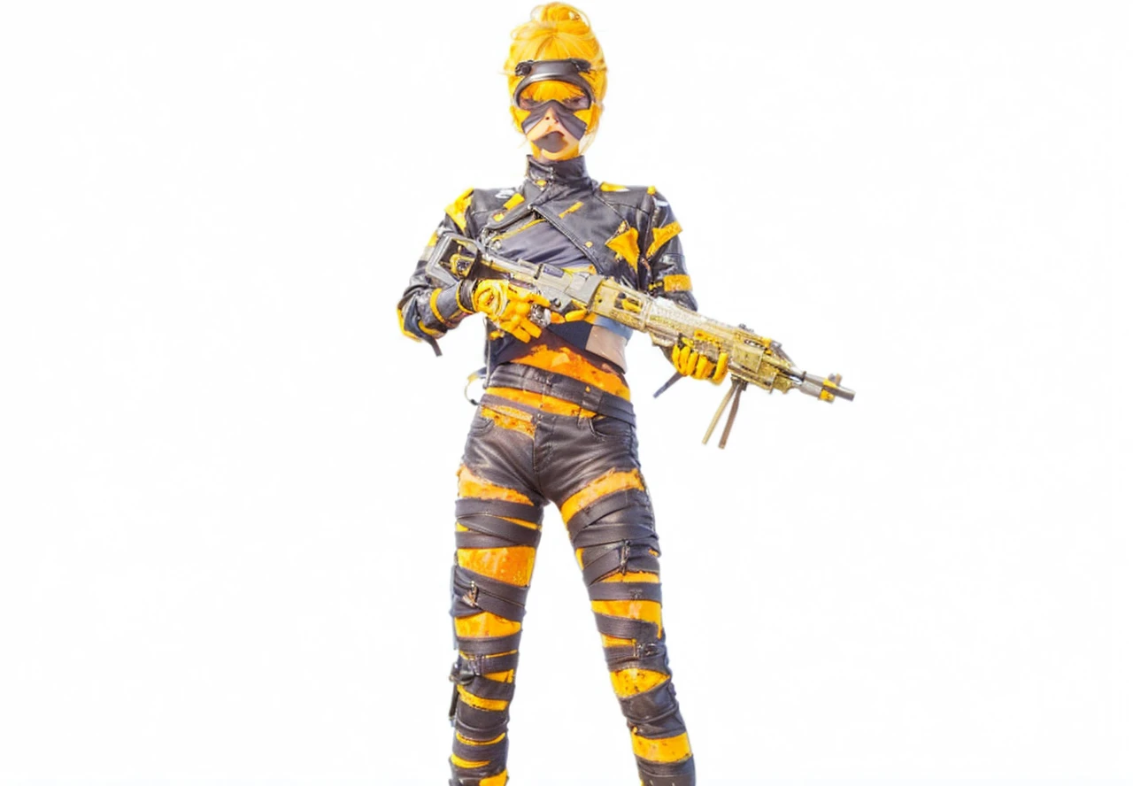 Teenage blonde girl, her hair is in lose twin tails,  wearing a cropped blue leather jacket, white sports bra, baggy black pants with lots of pockets, goggles on her head,  fair skin, covered with dirt and black mechanical grease.  Sci fi settings, 