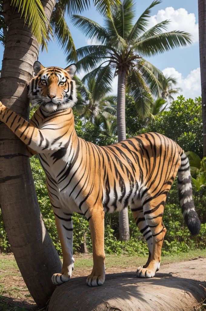 Tigress in front of a coconut tree