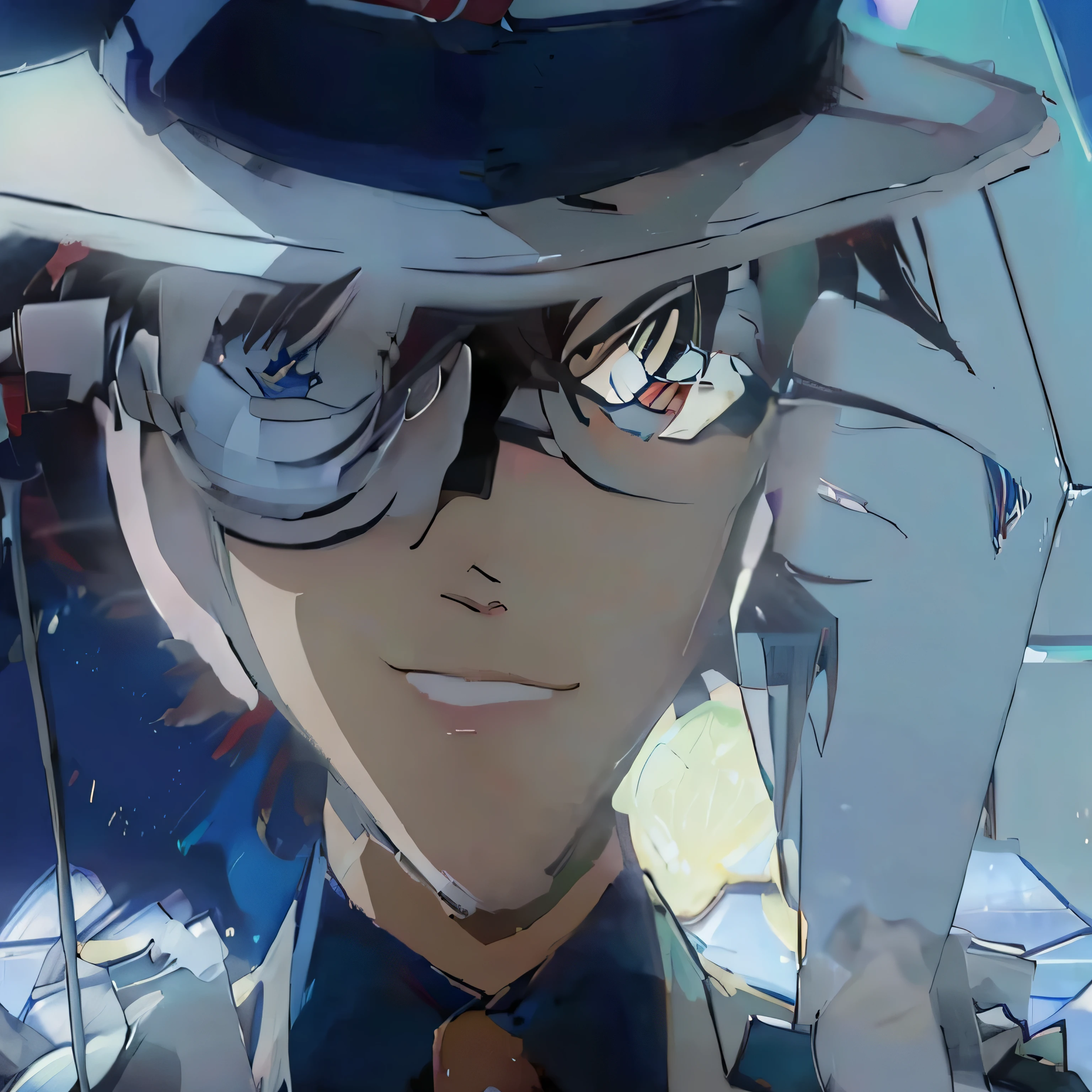 Anime characters with a hat and glasses talking on a cell phone, Katekyo Hitman Reborn, 2D Animation, Ganga Otaku, Persona 5 Phantom Thief Style, Anime characters, Shinji, Cel-shaded anime, Anime screenshots, as an Anime characters, Gurren Lagann, 2D Animation style, In anime, yukio - e, akiyuki shinbou