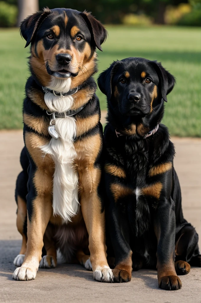 rottwailer puppy and adult dog