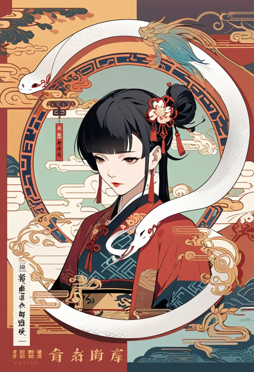 a close up of a woman with a dragon headdress and a dragon, ancient china art style, an ancient Chinese goddess,