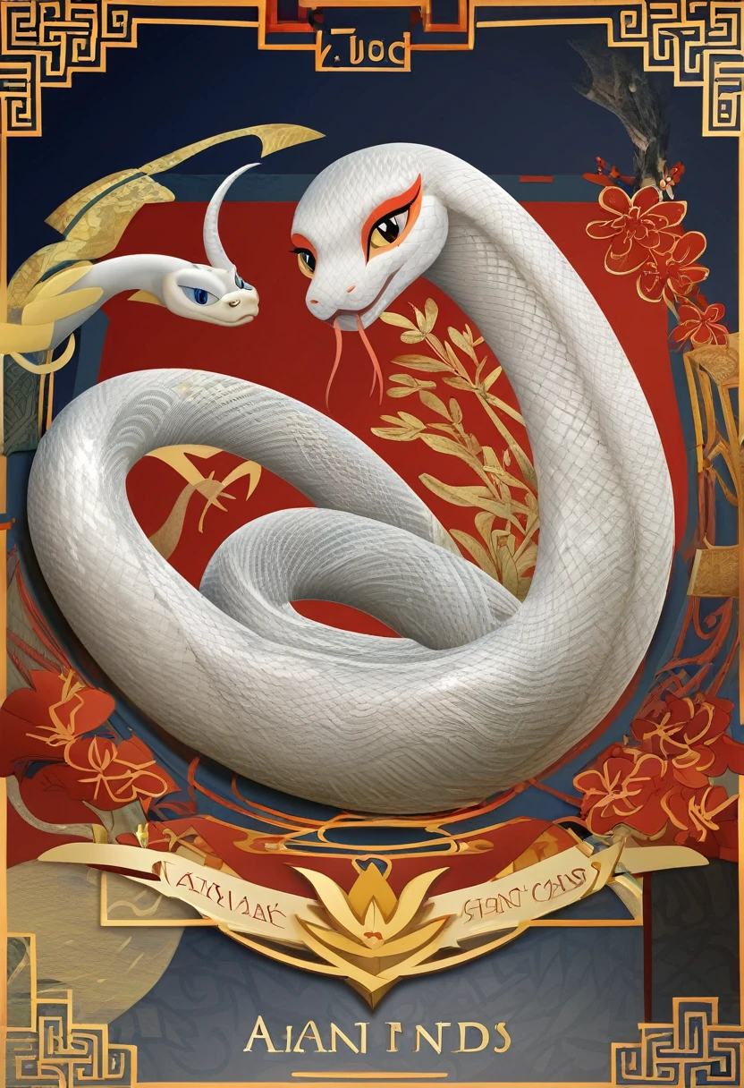 cover page, Four major folk legends of ancient China, The Legend of the White Snake, Bai she zhuàn, flat Design, vector illustrations, graphic illustration, detailed 2d illustration, flat illustration, digital illustration, digital artwork,