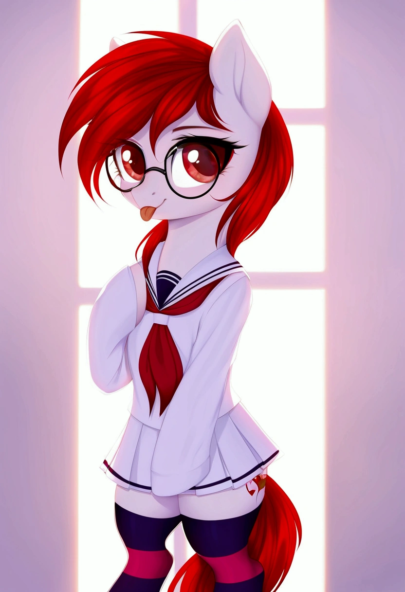 (1girl,pony,sexy panties,short skirt,long red hair,red eyes,matte white body,detailed face,beautiful detailed eyes,beautiful detailed lips,extremely detailed face,detailed anatomy,high quality,hyper detailed,masterpiece,professional)