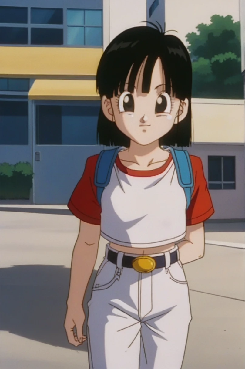 source_anime, score_9, score_8_up, score_7_up, anime screencap, 
pangt, 1girl, solo, looking at viewer, short hair, black hair, bangs, black eyes, eyelashes, from above, , street, city, sunlight, retro artstyle, 1990s \(style\), ropa escasa, trasero sexy, culo sexy, pechos medianos, cuerpo completo, cuerpo sexy

