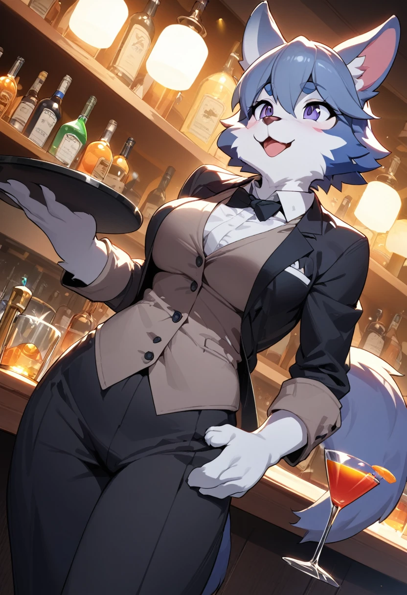 top quality, best quality, High-quality illustrations, masterpiece, super high resolution, detailed background, bartender, bar, cocktail, absurdres(1girl, kemono, furry anthro)perfect anatomy, expression, good lighting, cinematic shadow, dynamic angle,