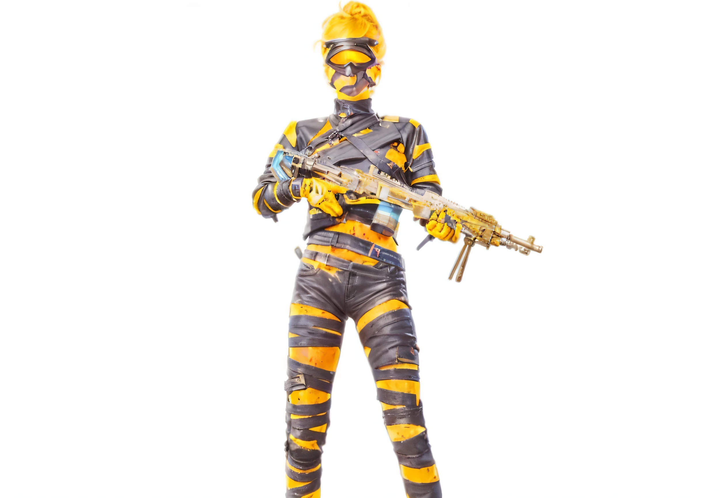 Teenage blonde girl, her hair is in lose twin tails,  wearing a cropped blue leather jacket, white sports bra, baggy black pants with lots of pockets, goggles on her head,  fair skin, covered with dirt and black mechanical grease.  Sci fi settings, 