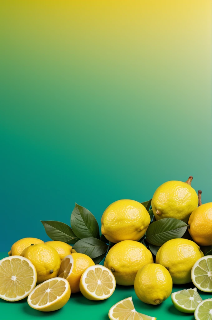 gradient green color background with out of focus lemons