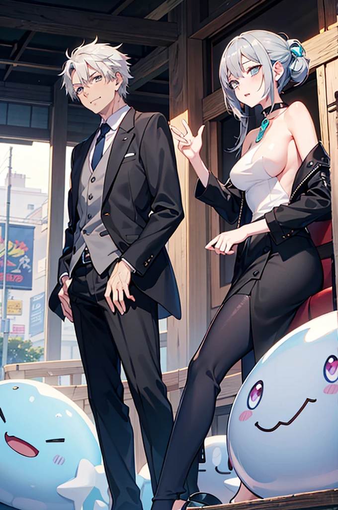 
Animated image of a naked woman wearing a collar and a man in a suit, , Gray-haired deity, Gray-haired, perfect Gray-haired girl, Gray-haired, Top rated on pixiv, Ahegao, , shikamimi, tensei shitara slime datta ken, Enchanting anime girl, Gray-haired lady
