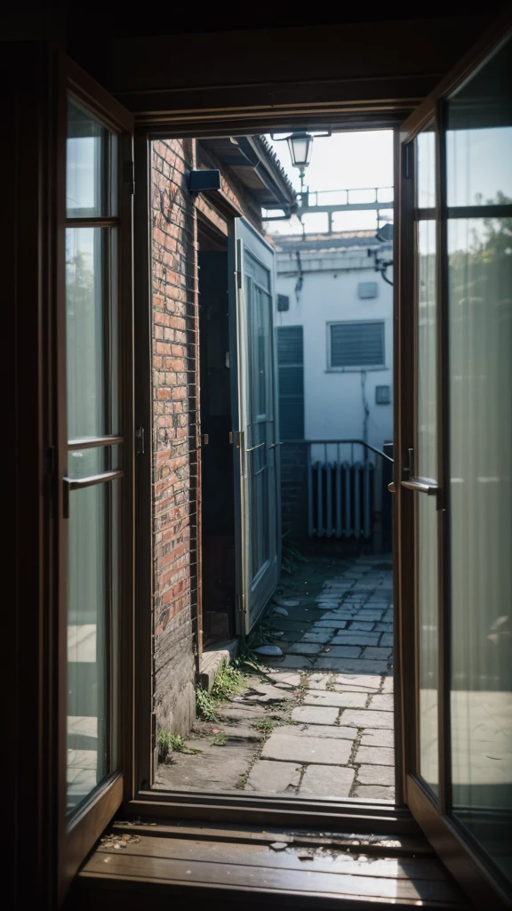 Old street through broken window