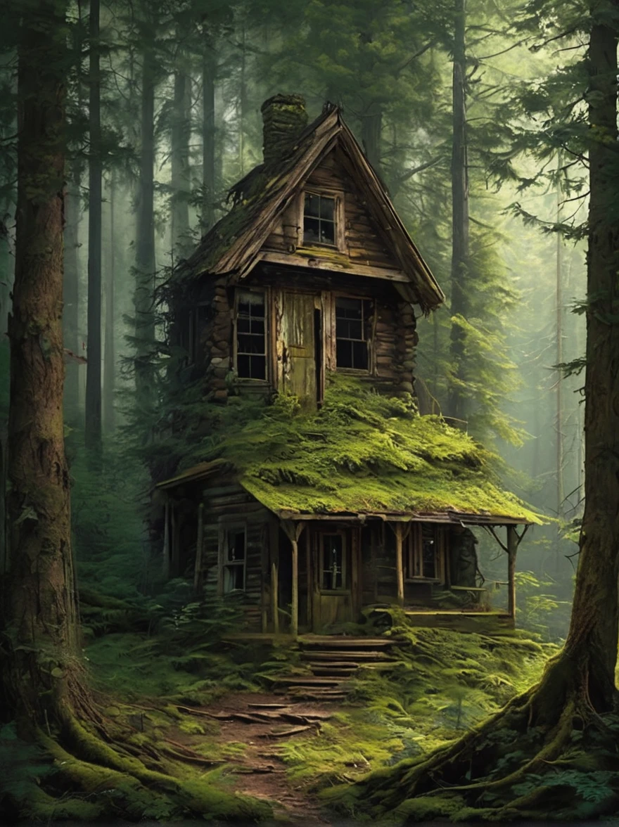 In the heart of a forgotten forest,
a dilapidated cabin stands as a
testament to a bygone era.
Strange symbols adorn its walls,
and the air is thick with the smell
of rot and decay. Those who dare
to enter are never seen again.