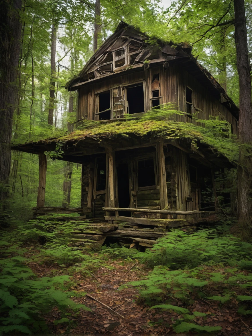In the heart of a forgotten forest,
a dilapidated cabin stands as a
testament to a bygone era.
Strange symbols adorn its walls,
and the air is thick with the smell
of rot and decay. Those who dare
to enter are never seen again.
