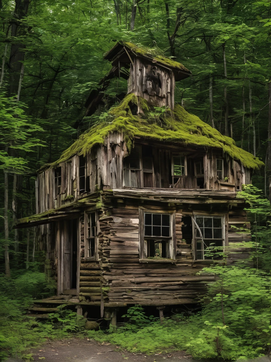 In the heart of a forgotten forest,
a dilapidated cabin stands as a
testament to a bygone era.
Strange symbols adorn its walls,
and the air is thick with the smell
of rot and decay. Those who dare
to enter are never seen again.
