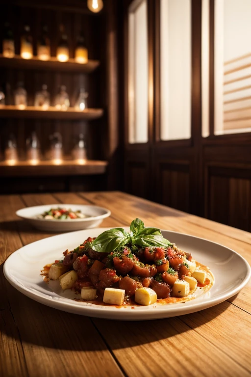 bigoli in salsa, detailed food photography, fine dining presentation, white plate, wooden table, natural lighting, soft focus background, gourmet italian cuisine, high quality, photorealistic, 8k, extremely detailed, studio lighting, sharp focus, vivid colors