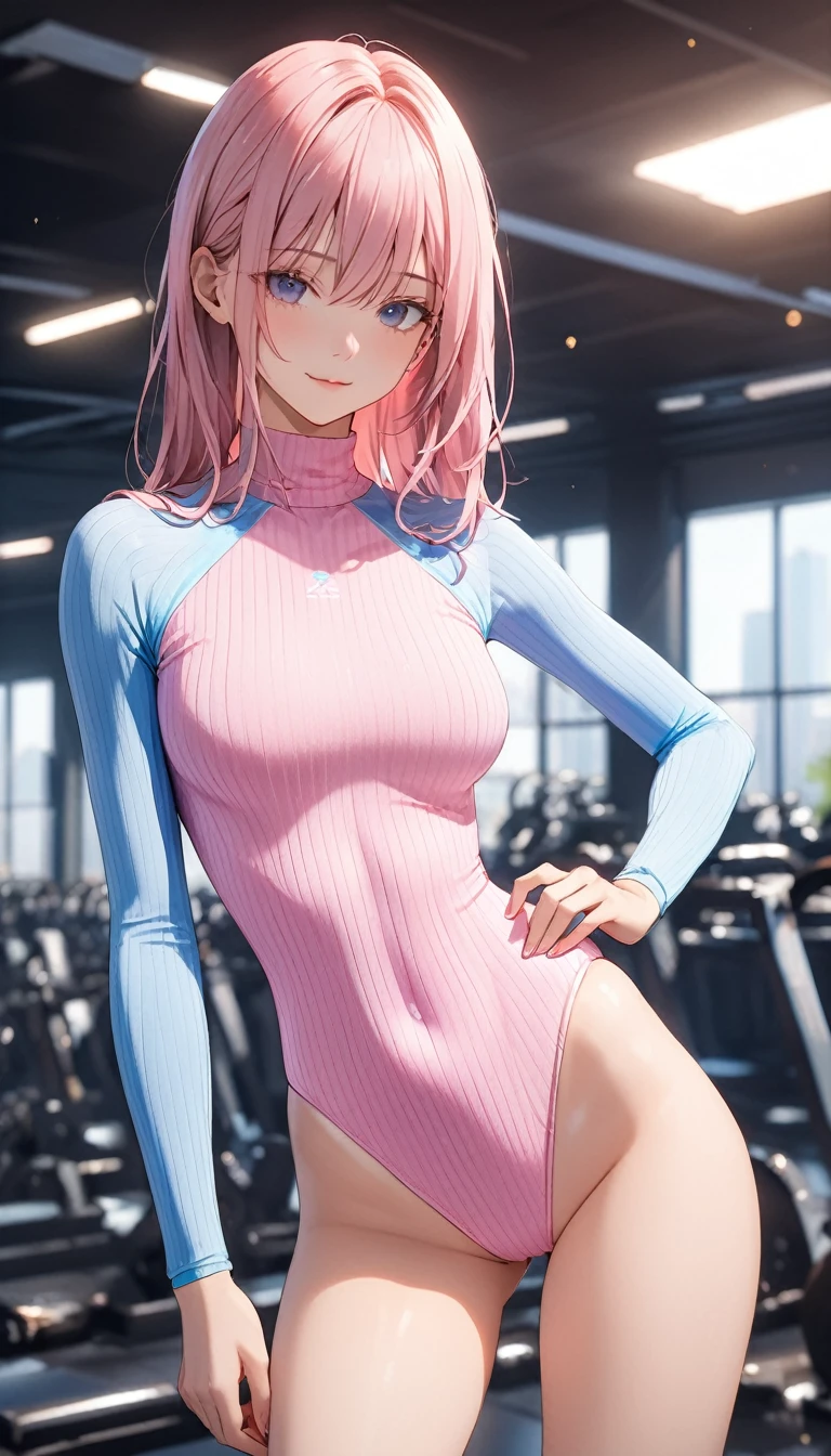 highquality illustration, masterpiece, very delicate and beautiful, attractive girl,(colorful leotard, heattech leotard,tight leotard,long_sleeve leotard,ribbed leotard,high_leg leotard,turtleneck leotard), thin,slender body,slim,gymnastics club,2 girls,gymnastics athlete,bare legs,gymnasium background,beautiful eyes, light smile,(masterpiece, best quality:1.2), highres, extremely detailed CG unity 8k wallpaper, perfect lighting, Colourful, ultra-high res,4K,ultra-detailed, photography, 8K, HDR,   ages, 