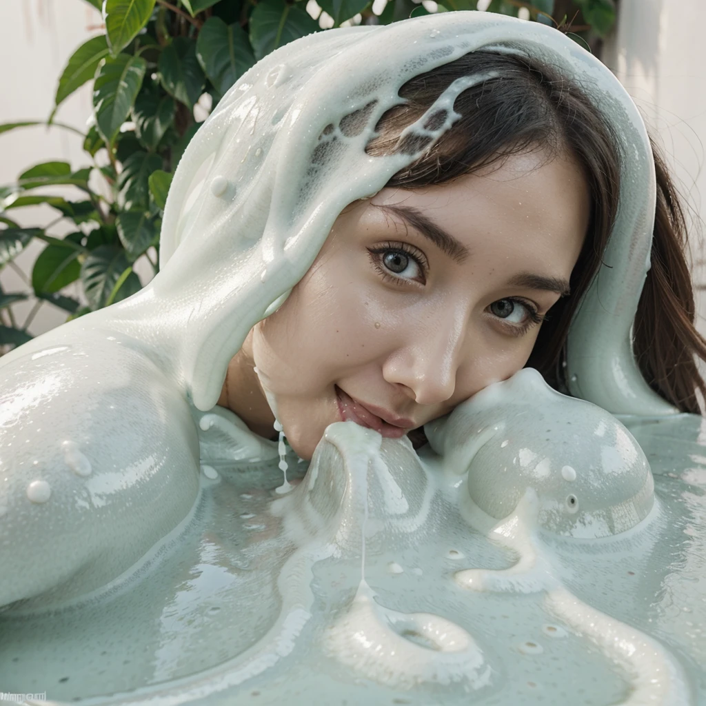 slime girl, white slime girl, cum slime girl, cum girl