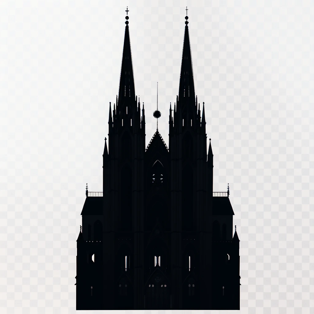 Masterpiece, best quality, very detailed, very detailed silhuette of Cologne Dome, Cologne Cathedral, blue sky on the background with many stars and galaxies, very shiny