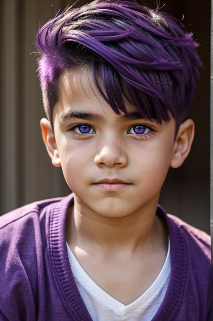 A boy with purple eyes and purple hair 