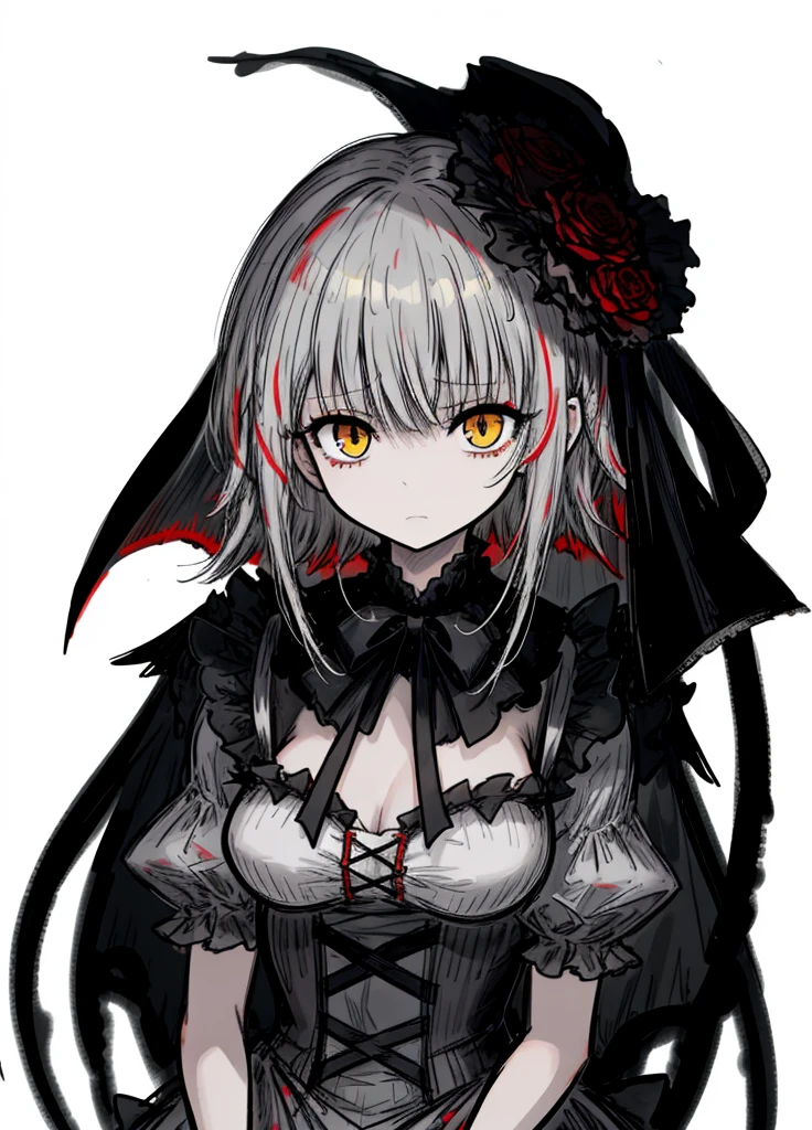 1girl, red yellows, ashy hair, ghost, death, bride, pretty clothes, (high resolution, high detail, best quality), medium breasts, sad
