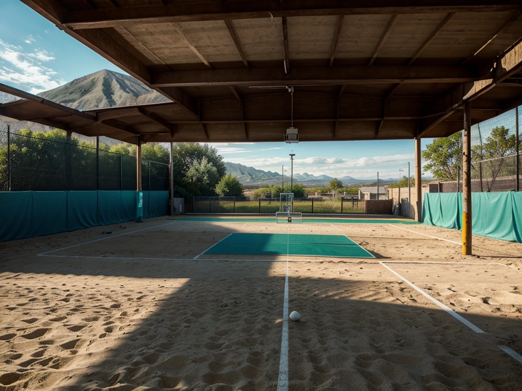 empty volleyball court ((realist)) ((landscape))
