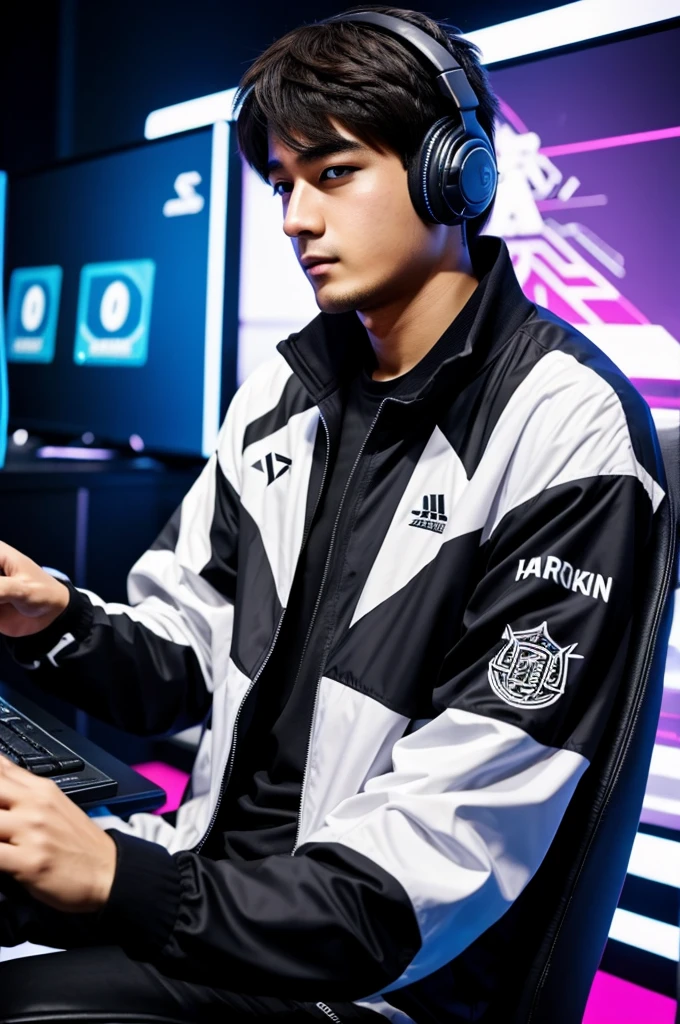Man in esport with jacket that says Haruky anime