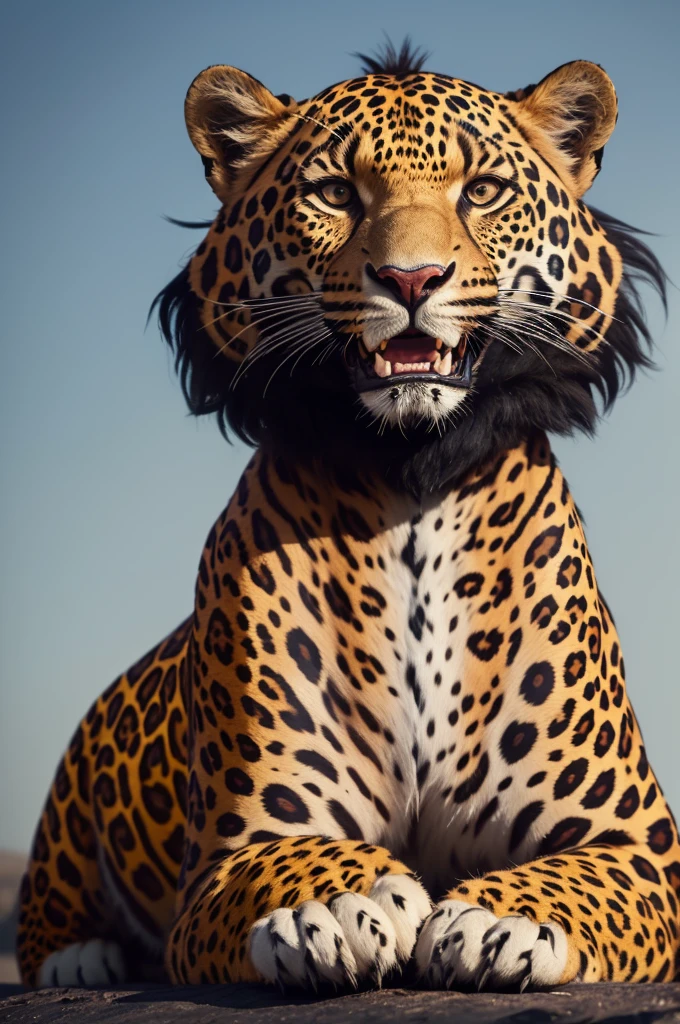 Make me a jaguar with seven heads and ten horns with the body of a leopard and the paws of a bear