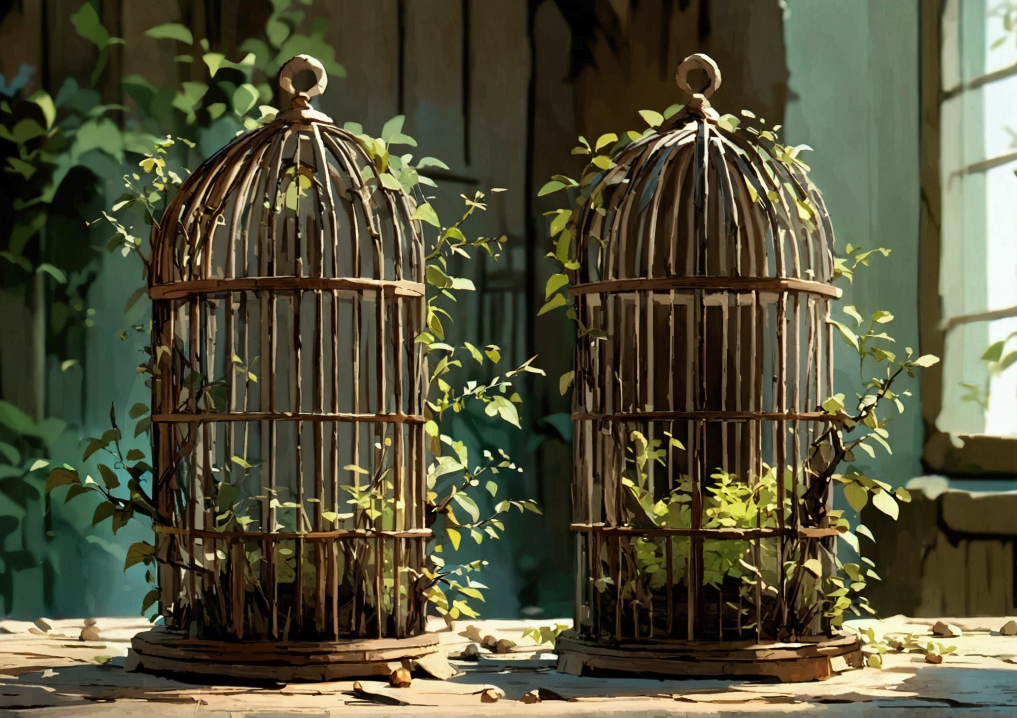 no background anime cartoon fantasy wooden cage made from sticks no background high detail no leaves just wood no characters just a full model of a cage small