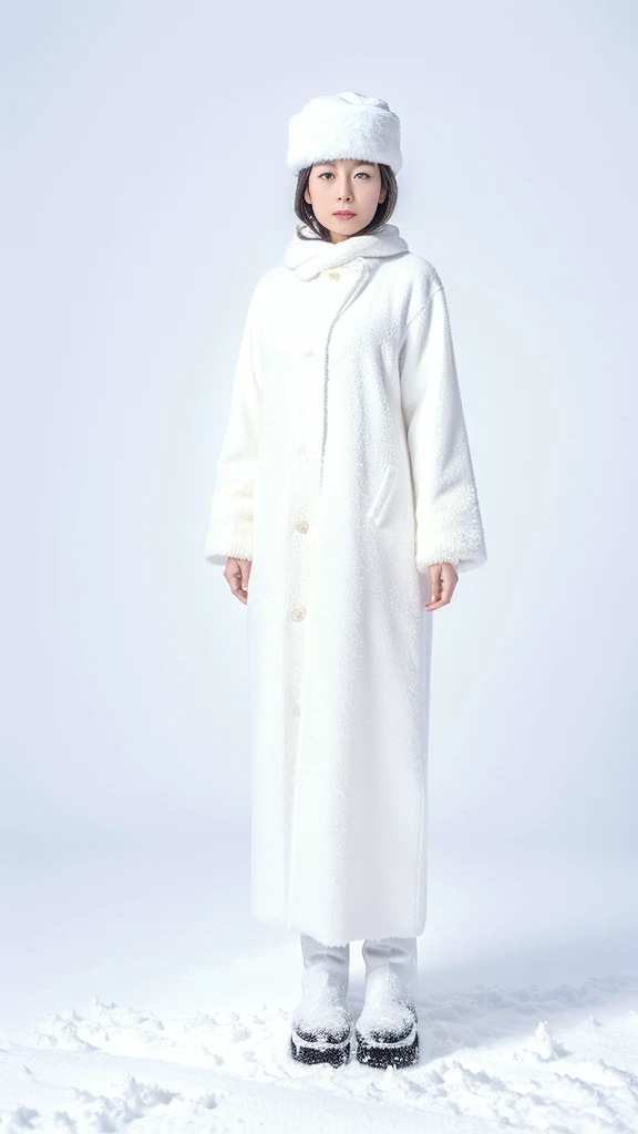 ((masterpiece, highest quality, Highest image quality, High resolution, photorealistic, Raw photo, 8K)), mature japanese woman, 50 years old, nude woman in white boots and a hat posing in the snow, smooth white surroundings, in the snow, snow on the body, in snow, pale snow white skin, dressed in a beautiful white, covered in snow, covered with snow, full body:: snow outside::, in the winter, white snow, snowy winter, winter time, in white clothes