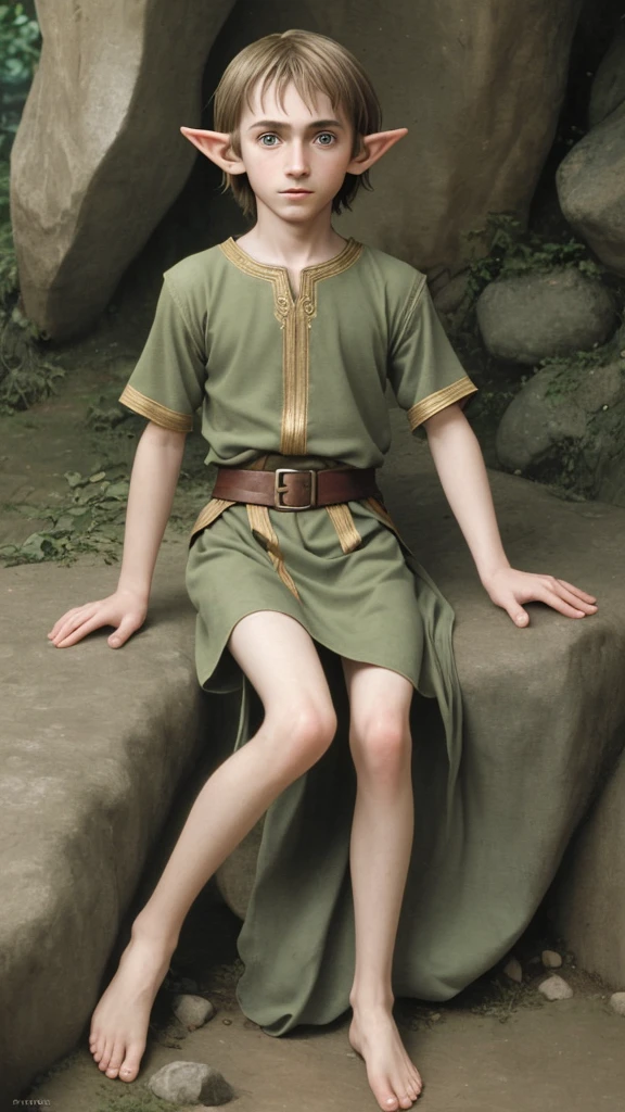 -year-ohin f-haired elf boy in a tunic barefoot