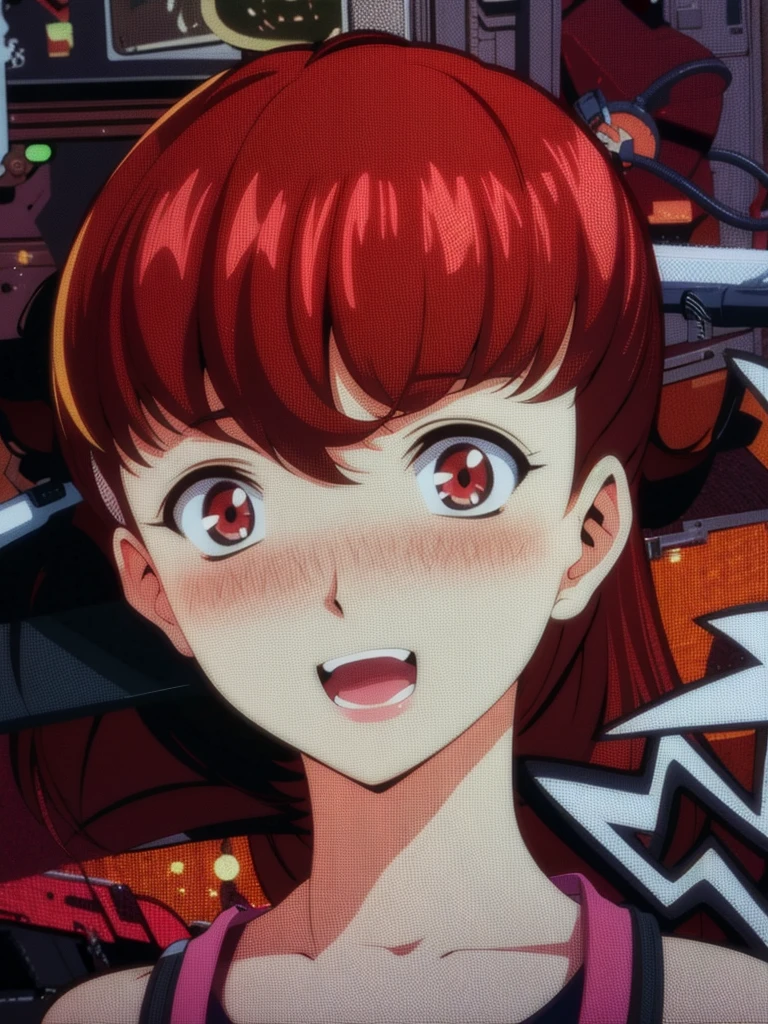 In artstyle of clamp blushing mouth open