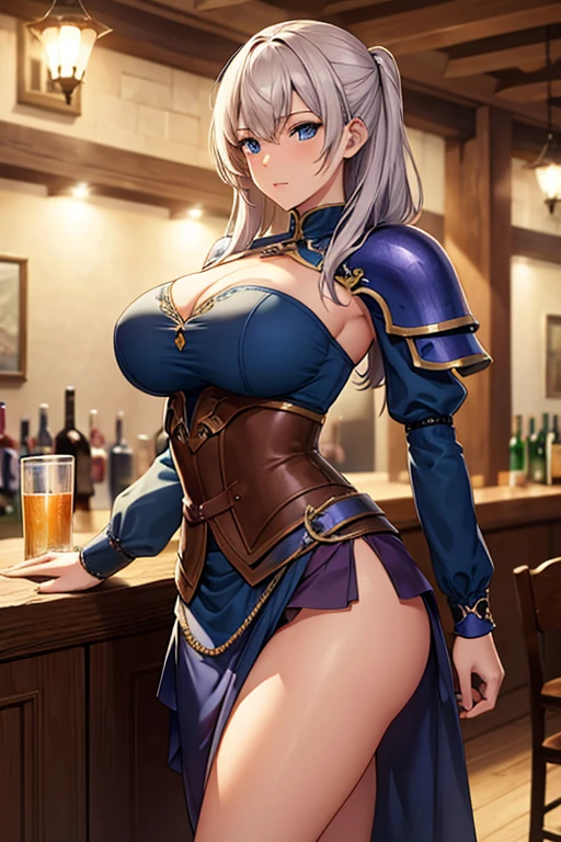 Highest quality, Official Art, masterpiece, Fabric Shading, High resolution, Very detailed, colorful, Best details, Fantasy, A group of female adventurers set in a medieval Fantasy world, (Sexy in the pub), Random Hairstyles, Harem, night, detailed aspects, Short mini skirt, Seduce, armor, Showing panties, Huge breasts, Big Ass, Pull up her skirt,